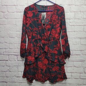 NEW‎ Huguest Dark Floral Mini Dress Size M Ruffle Lightweight Fairy Whimsigoth